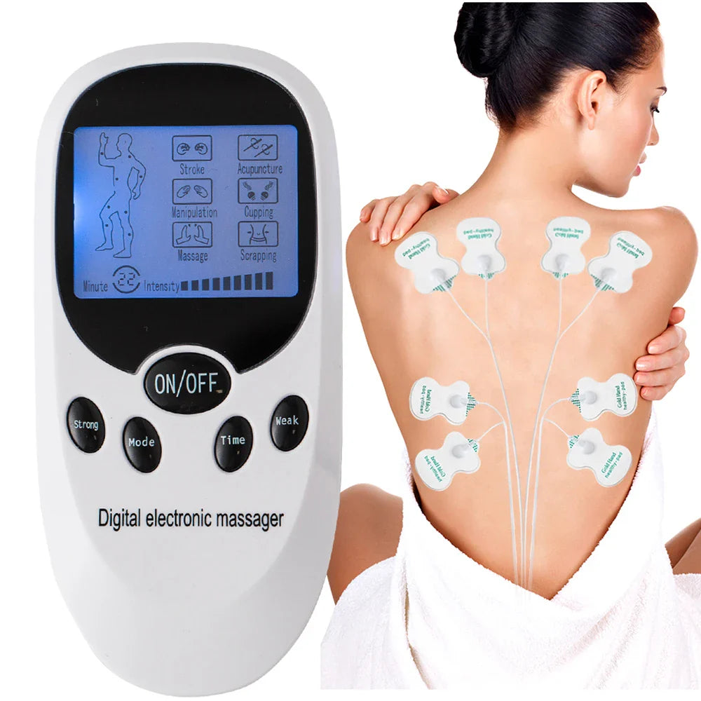 Digital TENS EMS Massager — Electric Pulse Muscle Stimulator with Electrode Pads for Back and Neck, Home Use