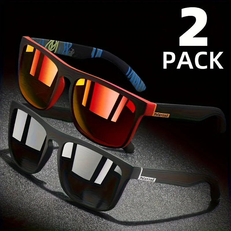 2-Pack Square Polarized Sunglasses — Anti-Glare UV Sun Shades for Driving, Fishing, Travel & Summer Parties