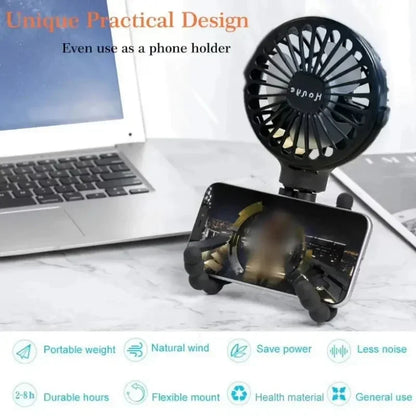 Baby Stroller Fan — Handheld Rechargeable USB Bladeless Mini Folding Fan, Silent Portable Neck & Table Cooler
