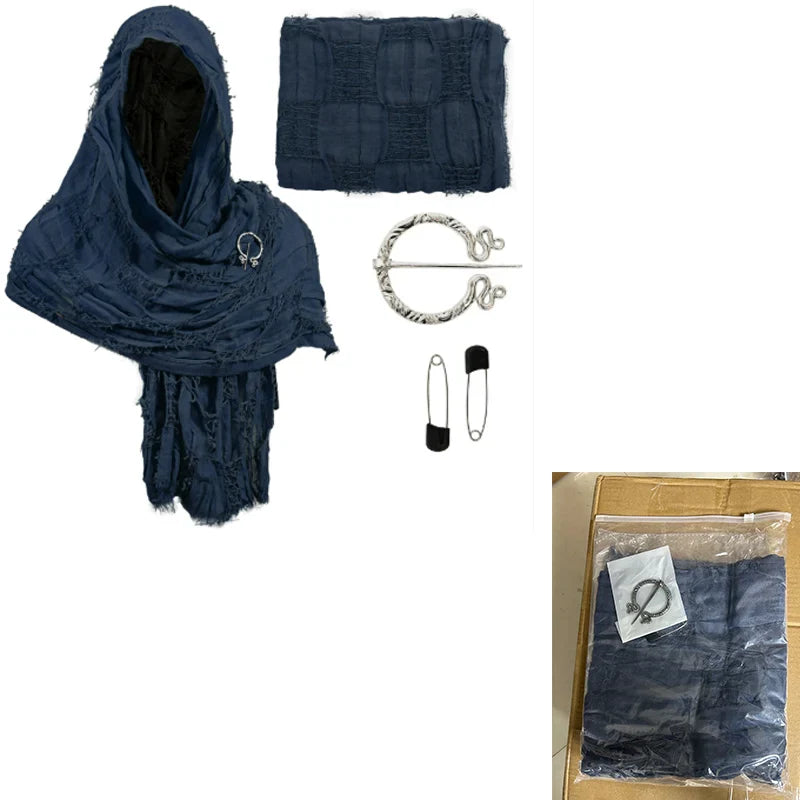 Medieval Renaissance Hooded Cloak – Halloween Costume Cape Wrap with Brooch, Cowl Scarf for Rogue Cosplay