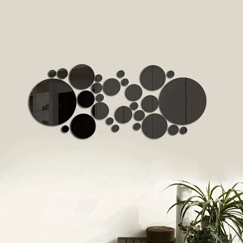26pcs 3D Acrylic Mirror Wall Stickers – Round DIY Mirrors for Bedroom, Bathroom and TV Background Decoration
