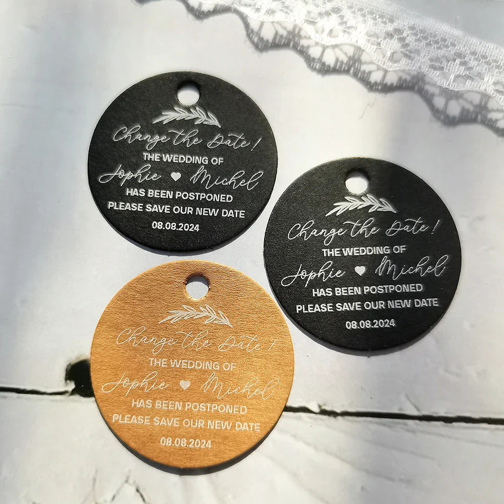 BY49 35mm Kraft & Black Paper Labels – Customizable Name & Date Wedding Decoration Stickers