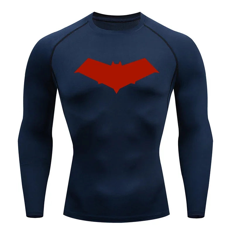 Men’s Summer Casual Compression T-Shirt — Quick-Dry Bat Print Fitness, Gym, MMA Rashguard Workout Tee