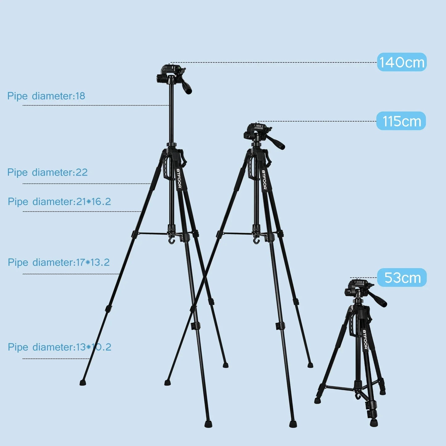 55" Aluminum Phone & Camera Tripod — Travel Self-Stand with Quick Plate Mount & Pan Head for Canon, Nikon DSLR & SLR Cameras
