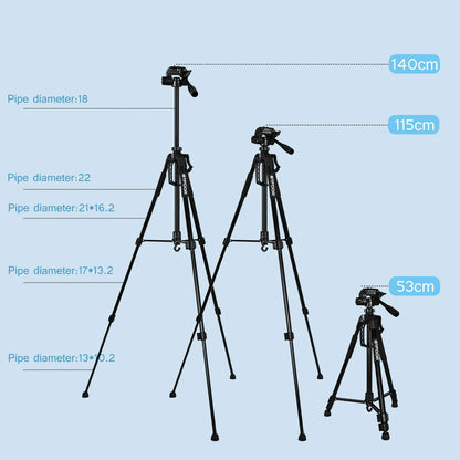 55" Aluminum Phone & Camera Tripod — Travel Self-Stand with Quick Plate Mount & Pan Head for Canon, Nikon DSLR & SLR Cameras