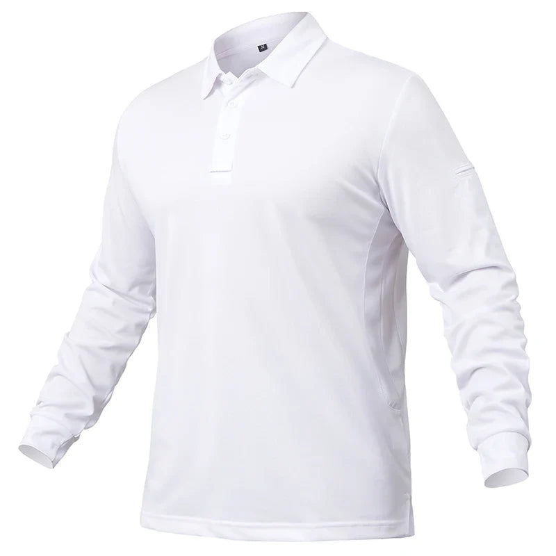 Men’s Lightweight Long Sleeve Polo Shirt — Performance Tactical Outdoor Hiking & Golf Shirt