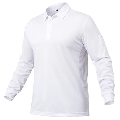 Men’s Lightweight Long Sleeve Polo Shirt — Performance Tactical Outdoor Hiking & Golf Shirt