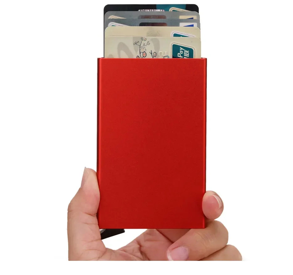 RFID Credit Card Holder Metal Slim Wallet for Men & Women, Pop-Up Minimalist Small Black Purse, Mini Wallet