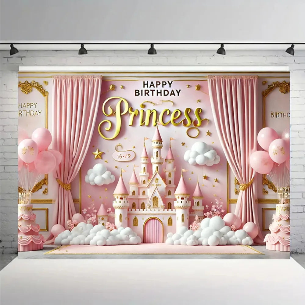 Princess Birthday Party Backdrop - Colorful Family Celebration Background Cloth