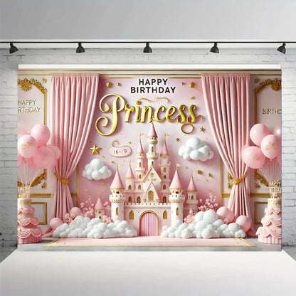 Princess Birthday Party Backdrop - Colorful Family Celebration Background Cloth