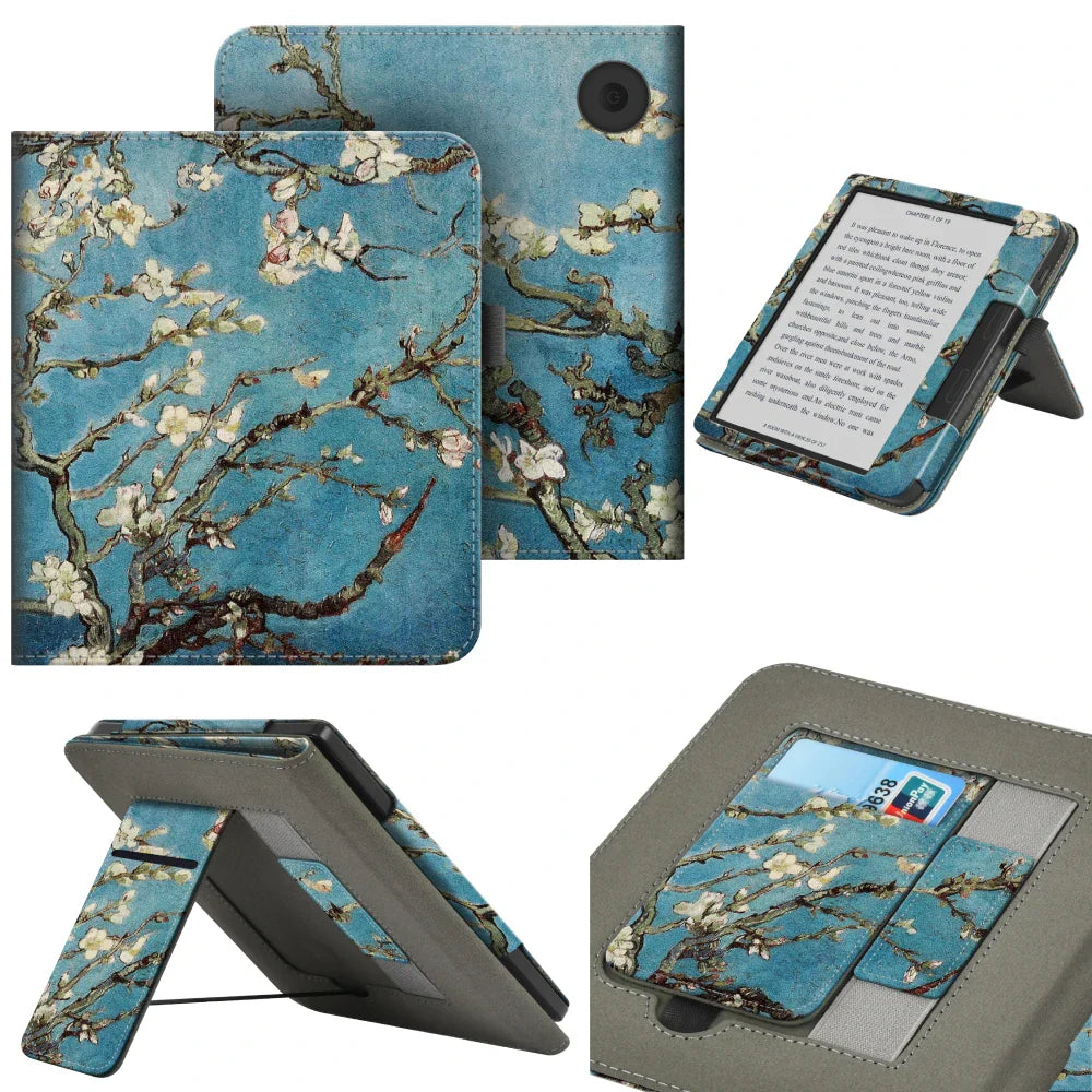 KOBO Libra 7" Leather Case – Hand Strap, Stand & Card Slot Cover for Libra Colour, Libra 2, Libra H2O (N428/N418/N873)