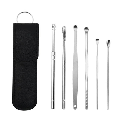 6PCS Stainless Steel Ear Wax Removal Kit | Ear Cleaner Pickers, Curette Spoons & Piercing Care Tools