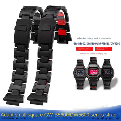 Black Red Lightweight Composite Plastic Steel Watch Band for Casio GW-B5600, DW5600MS, DW6900, GA2100 – Durable Replacement Strap Bracelet