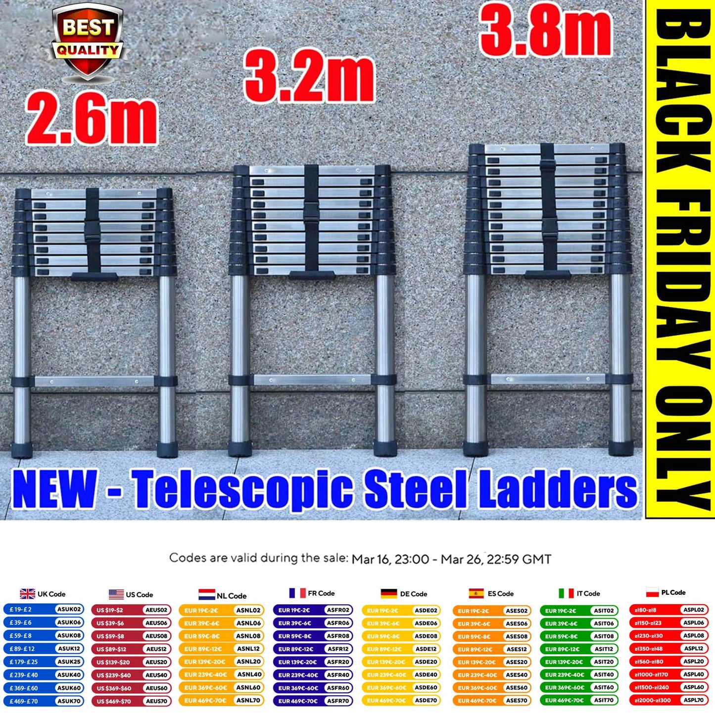 Telescopic Extension Ladder 2.6M-5M – Heavy Duty Folding Loft & Straight Ladder, Stainless Steel, Portable & Multi-Purpose Tool