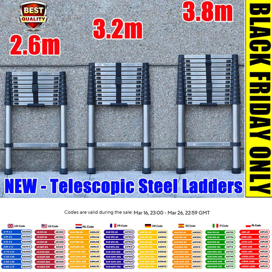 Telescopic Extension Ladder 2.6M-5M – Heavy Duty Folding Loft & Straight Ladder, Stainless Steel, Portable & Multi-Purpose Tool