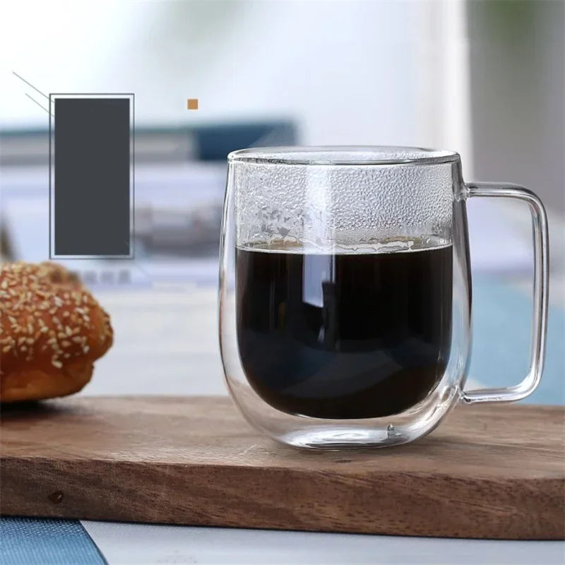 150-350ml Heat Resistant Borosilicate Glass Mug – Double Wall Coffee Cup with Handle, Clear Milk & Water Cup Gift