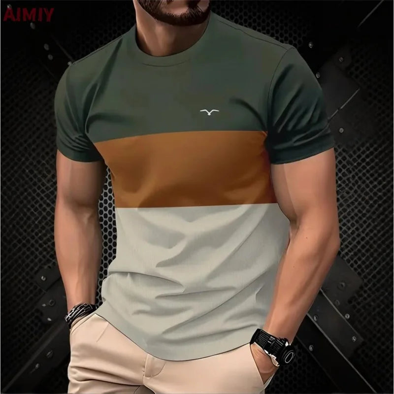 Men’s Striped Print Summer T-Shirt – Casual Round Neck Short Sleeve Outdoor Fashion Tee Shirt