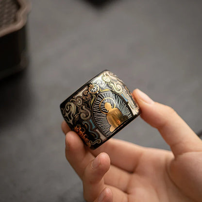 Dunhuang Thangka Tea Pet Decor - Gold & Silver Inlaid Retro Tea Ceremony Accessory