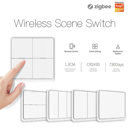 MOES 4-Gang Tuya ZigBee Wireless Scene Switch – Battery-Powered Smart Controller for Tuya Automation