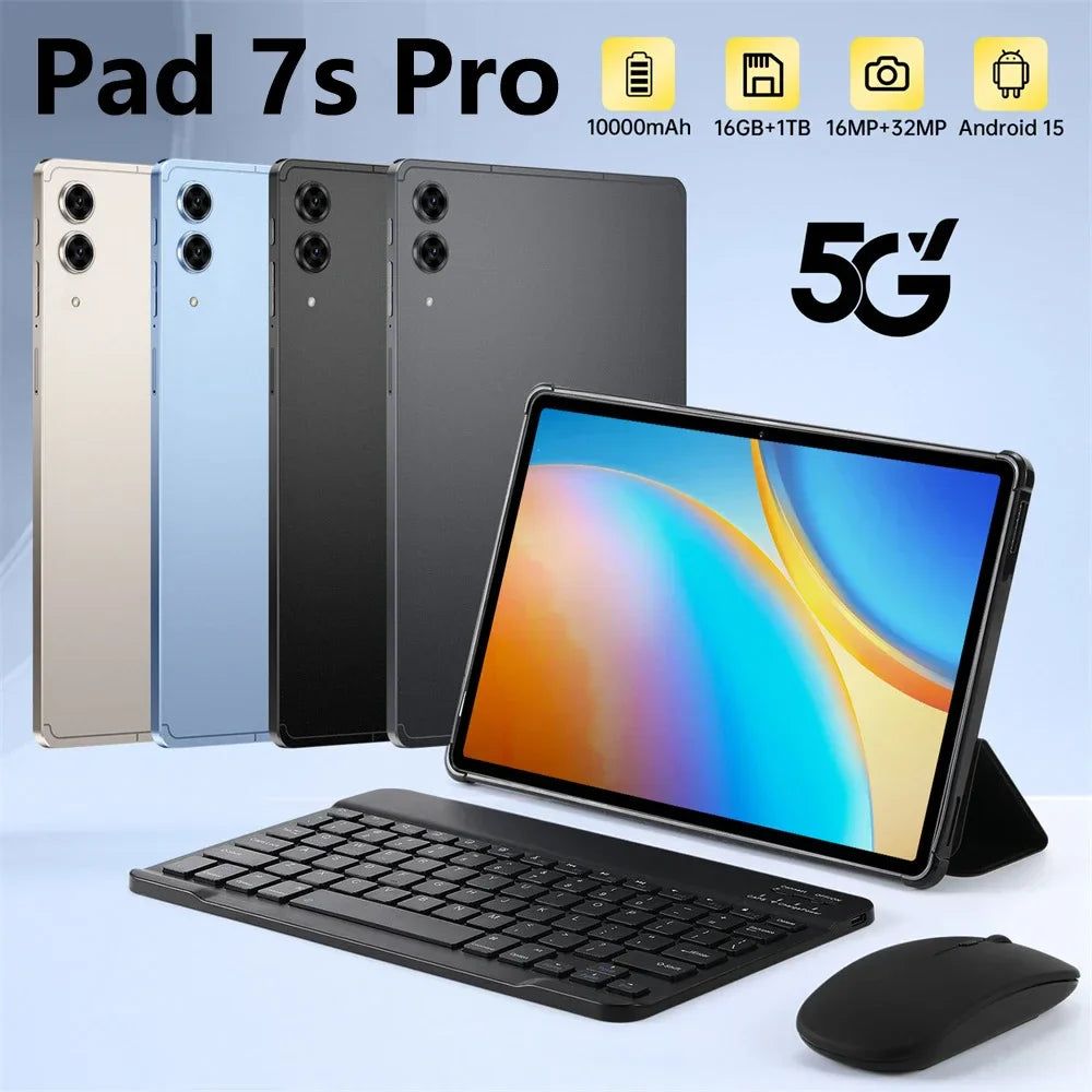 2026 Pad 7s Pro 10.1" Android Tablet – 16GB+1TB, 10000mAh, 5G WiFi Dual SIM, Global Version Kids PC