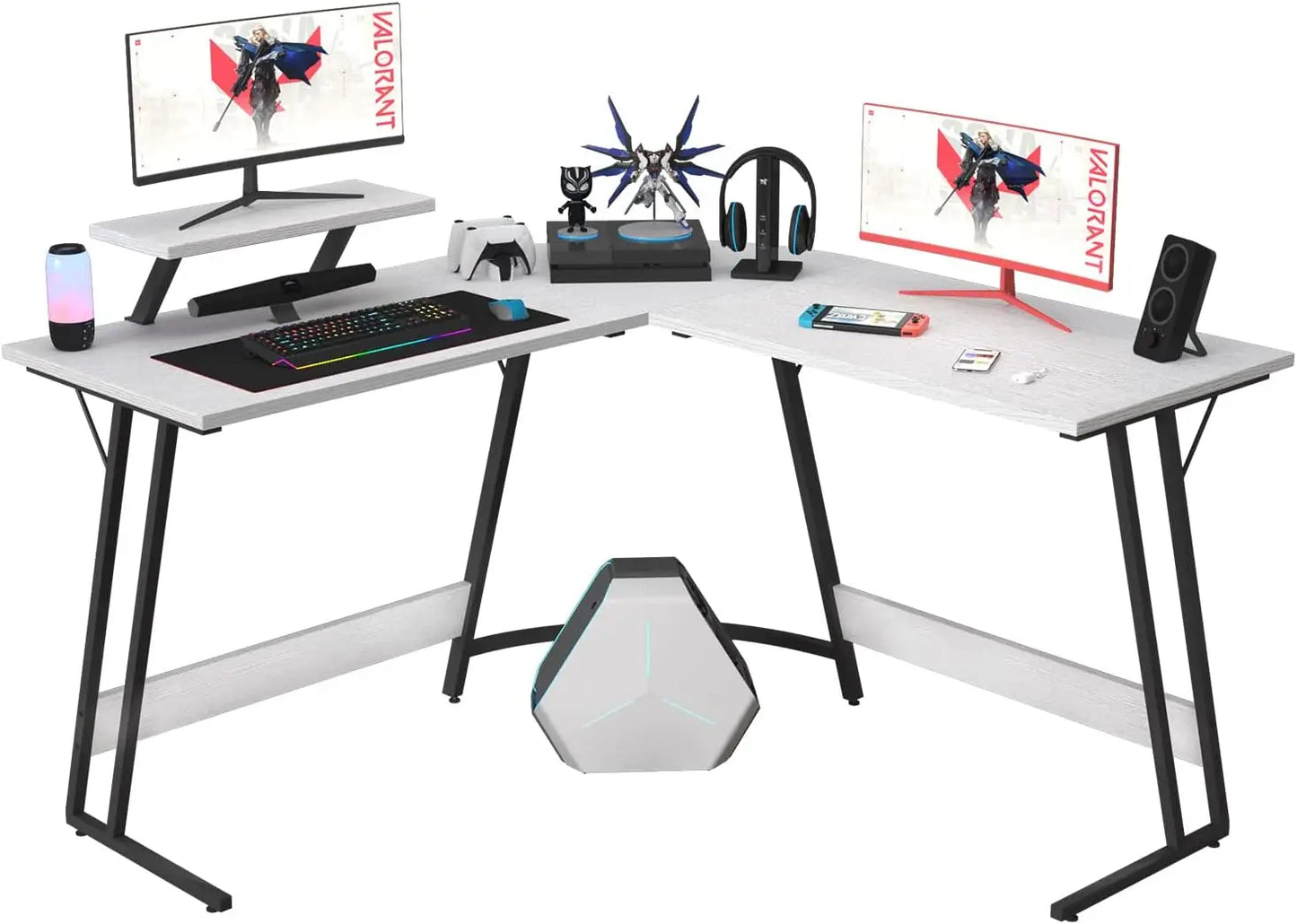 PC Gaming Desk with Large Monitor Riser – L-Shaped Corner Desk, Sturdy Writing Workstation for Office & Computer