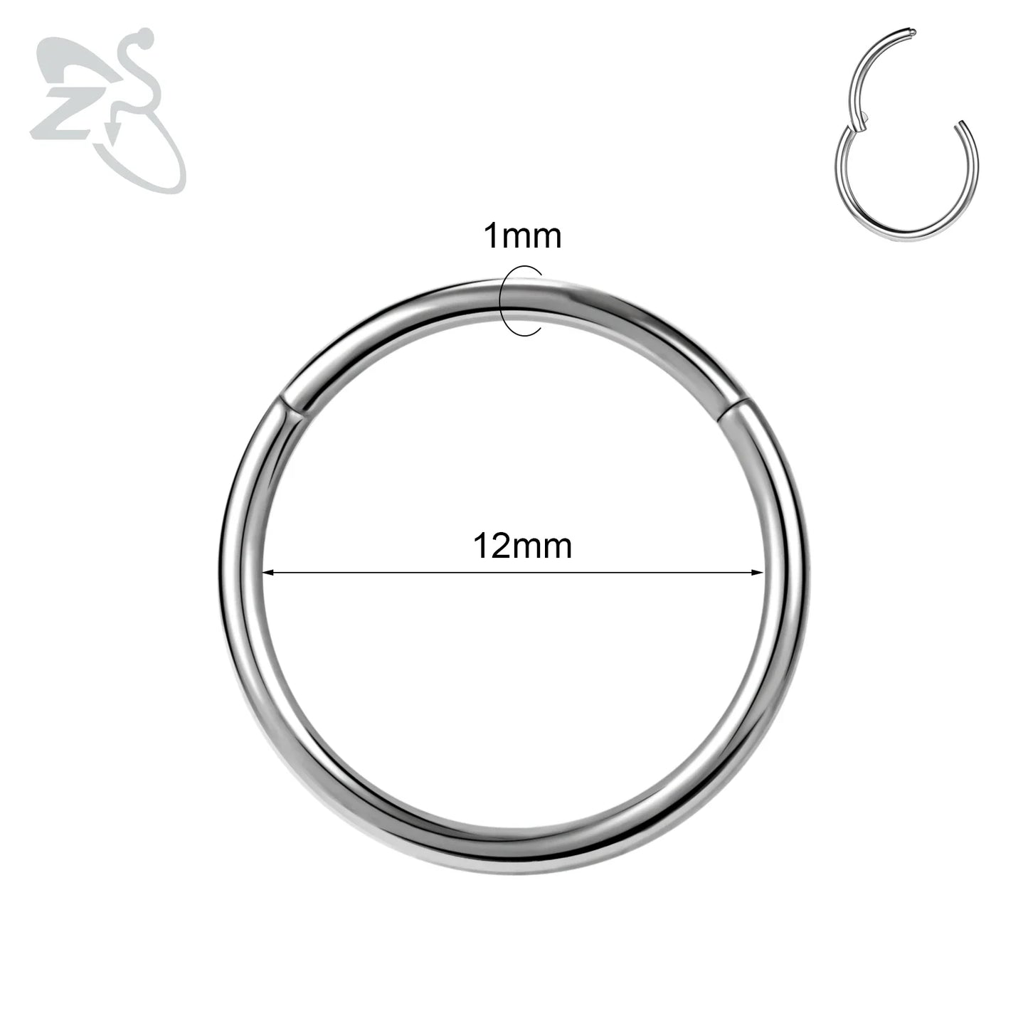 ZS G23 Titanium Steel Nose Ring – Round Septum & Cartilage Piercing Jewelry for Men & Women (20G/18G/16G, 6–14mm)