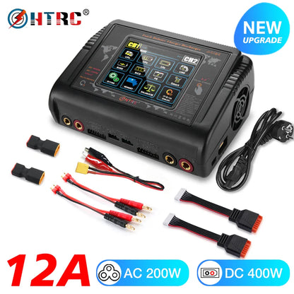 HTRC Smart Battery Charger DC 400W / AC 200W — 12A×2 Balance Charger & Discharger for LiHV, LiFe, Li-Ion, NiCd, NiMH, Pb, LiPo RC Batteries