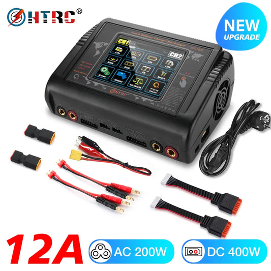 HTRC Smart Battery Charger DC 400W / AC 200W — 12A×2 Balance Charger & Discharger for LiHV, LiFe, Li-Ion, NiCd, NiMH, Pb, LiPo RC Batteries
