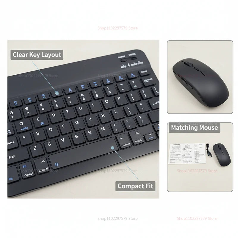 Mini Wireless Bluetooth Keyboard & Mouse Combo – Slim Portable Travel Set for iPad, iPhone, Android Tablets & Phones