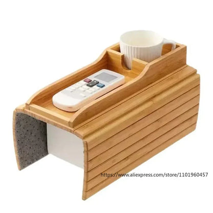 Foldable Bamboo Couch Cup Holder – Anti-Slip Multifunctional Sofa Armrest Tray for Cups & Remote Control