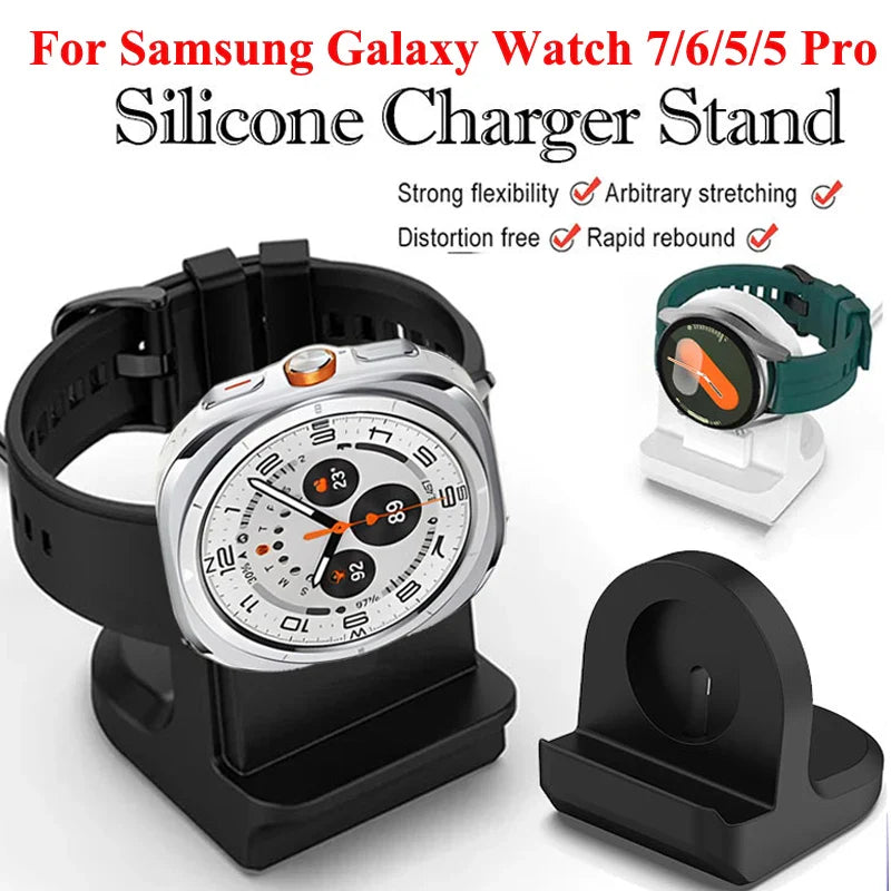 Silicone Charger Dock Holder — Samsung Galaxy Watch Ultra 47mm & Galaxy Watch 7/6/5/5 Pro Stand with USB Cable