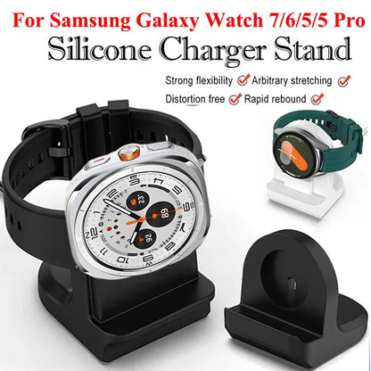 Silicone Charger Dock Holder — Samsung Galaxy Watch Ultra 47mm & Galaxy Watch 7/6/5/5 Pro Stand with USB Cable