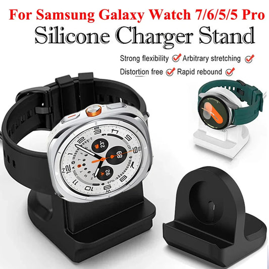 Silicone Charger Dock Holder — Samsung Galaxy Watch Ultra 47mm & Galaxy Watch 7/6/5/5 Pro Stand with USB Cable