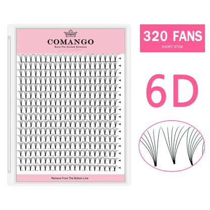 CoMango Wispy Premade Volume Lash Fans – 3-10D Individual Short Stem Faux Mink Russian Eyelash Extensions, 320 Fans