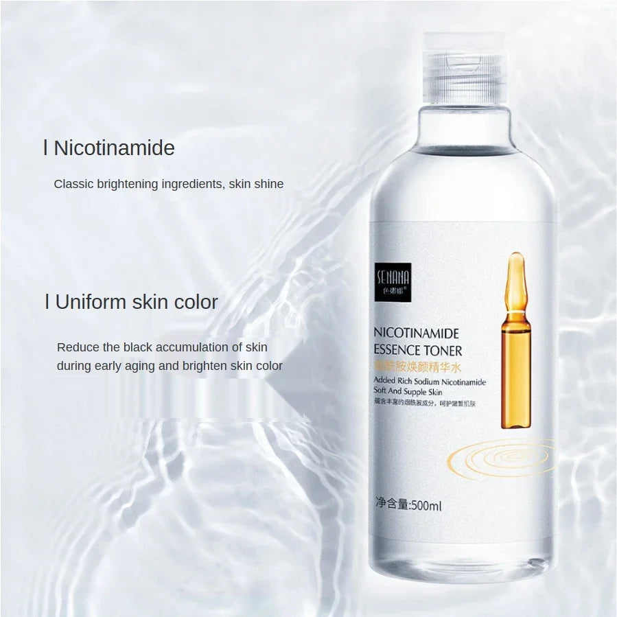 500ml Essence Water Toner — Niacinamide & Hyaluronic Acid for Moisturizing, Brightening, and Dry Skin Care