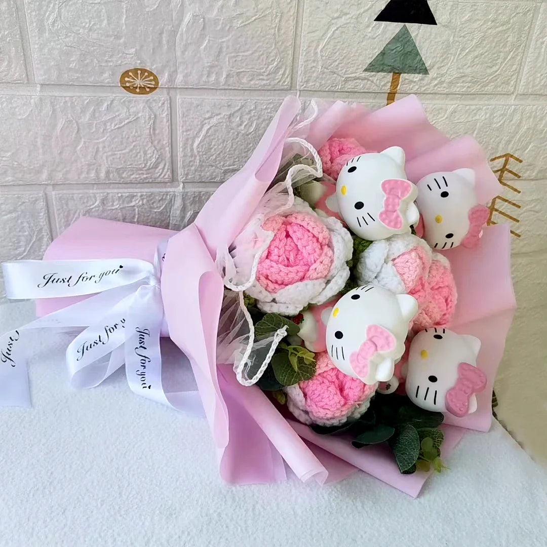 Hello Kitty Plush Bouquet — Anime Rose Soap Flowers for Wedding & Home Decor