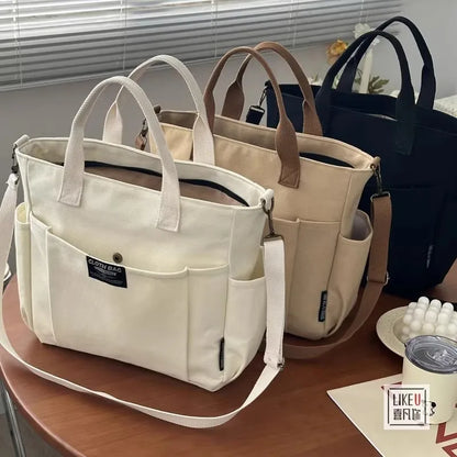 Urban Minimalist Canvas Tote Bag for Women | Large Capacity Commuting Bag | Single Shoulder Diagonal Crossbody for Students