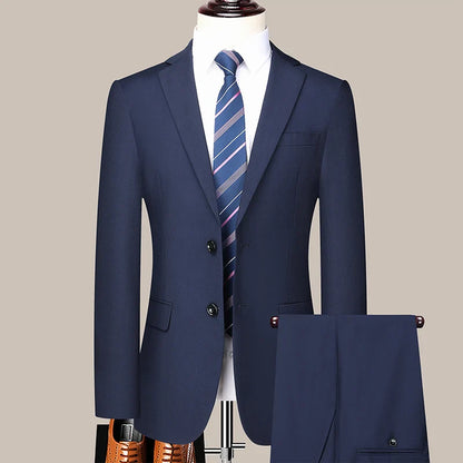2023 Men’s Two-Button Wedding Suit — Korean Slim Fit Fashion Business Formal Two-Piece Set (Blazer + Trousers)