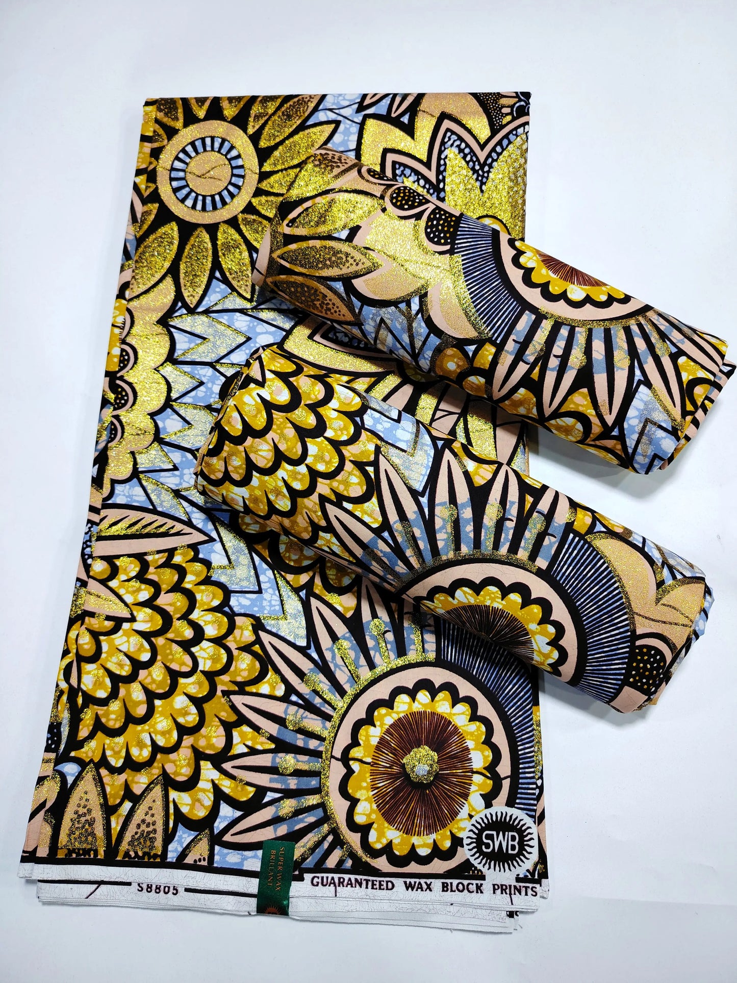Grand Super Ankara Wax Fabric - Original 100% Cotton Glitter Batik Pagne 6 Yards Nigerian Party Dress Sewing Material