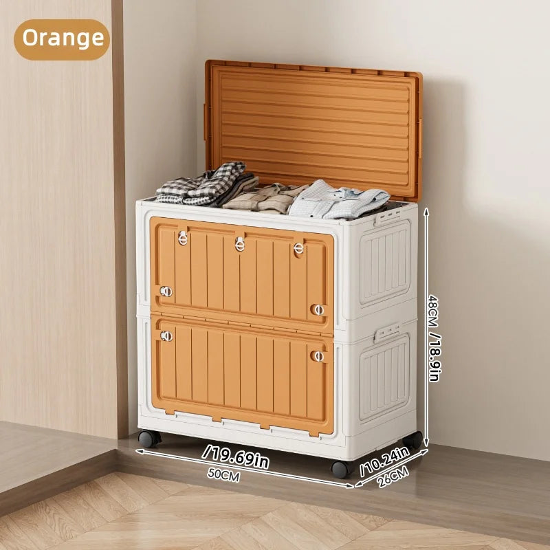 Large Capacity Foldable Storage Bin - Transparent Mobile Organizer with Wheels for Clothes & Toys