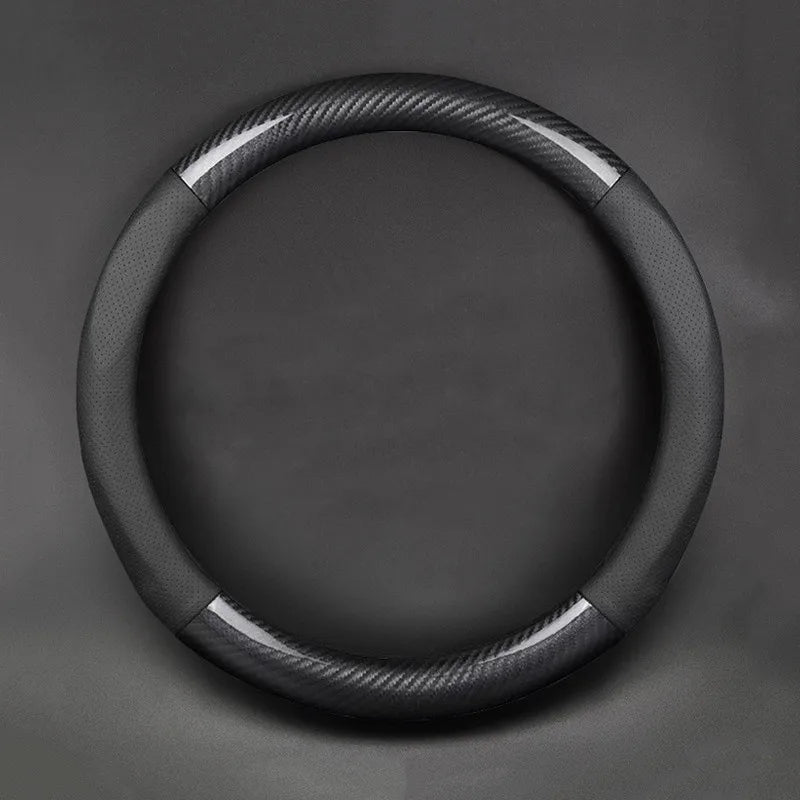 Universal Carbon Fiber Leather Steering Wheel Cover — 3D Anti-Slip, Stylish Car Accessory