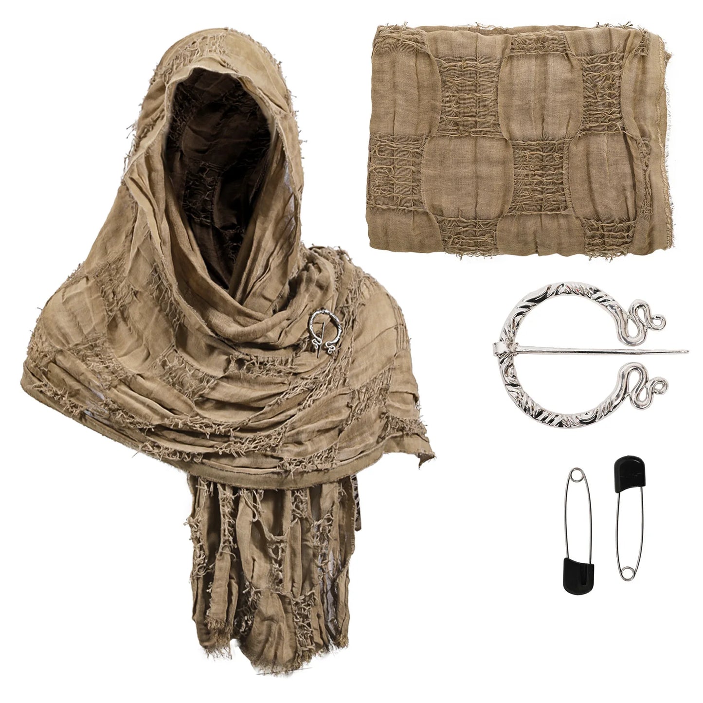 Medieval Pirate Hood Scarf – Retro Black, Brown & Green Cloak Wrap for Renaissance, Halloween & Masquerade Costume