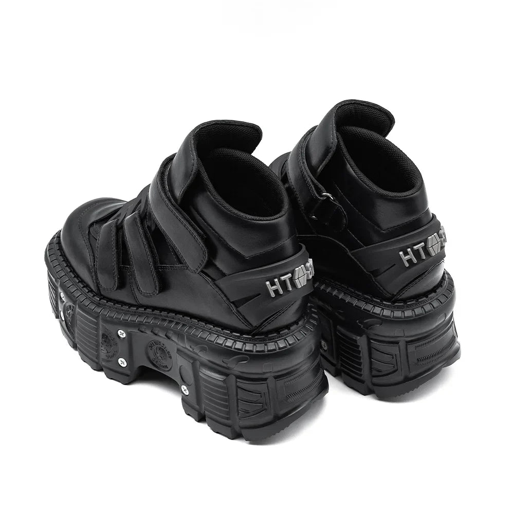 2025 Women’s Punk Gothic Ankle Boots – Lace-Up Platform Shoes with 9CM Heel & Metal Decor