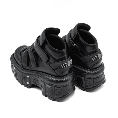 2025 Women’s Punk Gothic Ankle Boots – Lace-Up Platform Shoes with 9CM Heel & Metal Decor