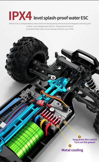 1:16 4WD RC Car – 70KM/H High-Speed Drift Monster Truck with LED, Remote Control, 4x4 for Kids, WLtoys 144001