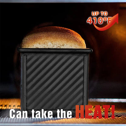 LMETJMA Pullman Loaf Pan with Lid 1 lb - Non-Stick Bread Pan Carbon Steel Rectangle Corrugated Toast Box Mold Cake Mold JT157