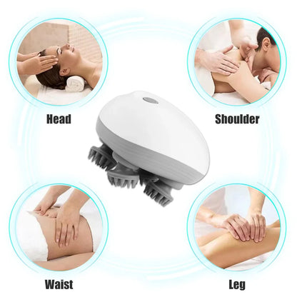 Electric Head Scalp Massager — 4 Kneading Heads for Hair Growth, Deep Tissue Relaxation & Pet Use