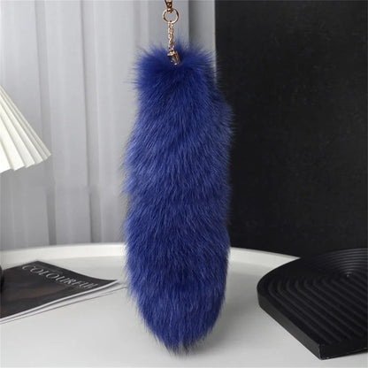 Natural Fox Fur Tail Keychain – 40cm Furry Racoon Bag Charm & Fluffy Keyring Accessory for Women