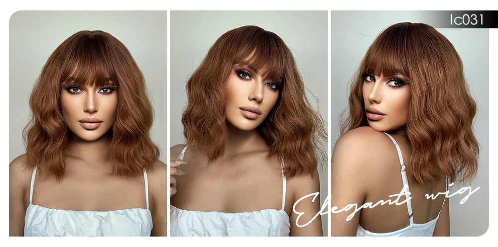 CharmSource Pink BOBO Short Synthetic Wig for Women — Natural Wave, High-Density, Heat-Resistant Hair for Daily & Party