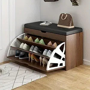 Entryway Shoe Bench with 3-Tier Rack – Wooden Sitting Stool & Multi-Function Shoe Storage Organizer
